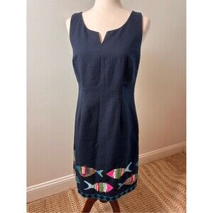 Talbots size 4 Sequin Fish Beach Navy Blue Vintage Dress